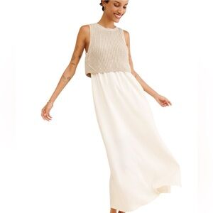 Anthropologie MOTH Sleeveless Knit-Top Maxi Dress in Cream and Tan